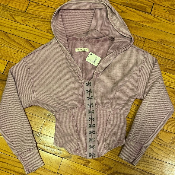 NEW FREE PEOPLE We The Free Cherry Girls Night Thermal Hoodie Sweater Pink XS - Picture 7 of 14